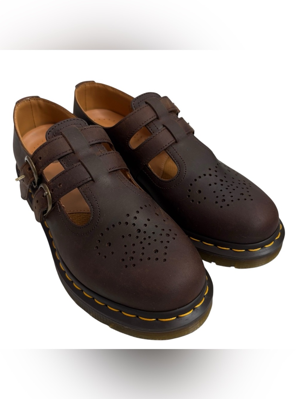 DR MARTENS Ambassador Double Strap Mary Janes Brown Leather Clog Shoes NWOT $170